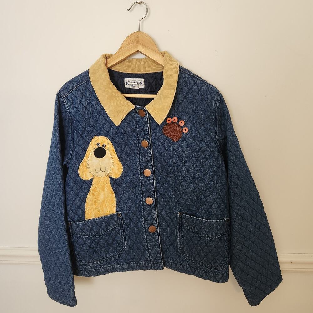 Vintage Haiks Denim Dog Jacket Sz Large Womens Quilted Barn Chore Coat Puppy